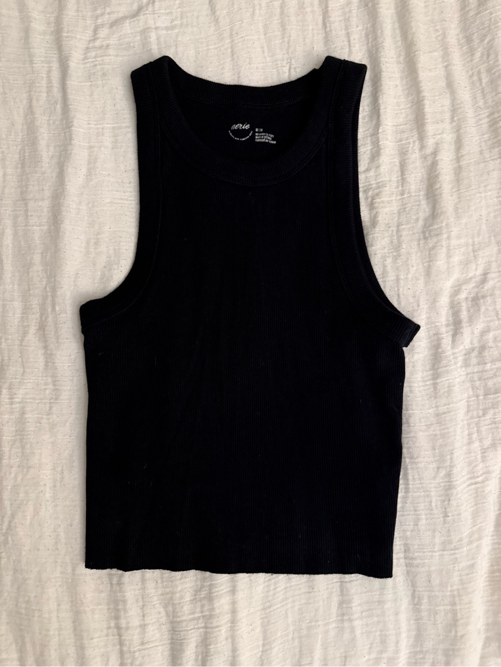 aerie Black Ribbed Cropped Tank